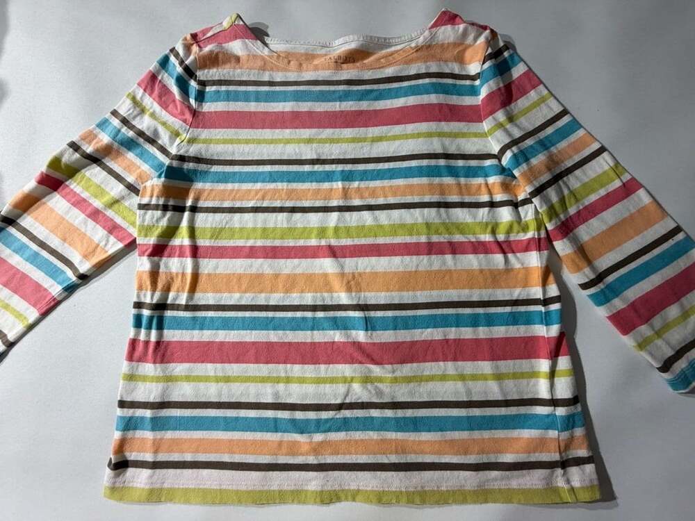 Talbots Petites LP Rainbow Stripe Long Sleeve T-Shirt Cotton Stretch Y2K $2